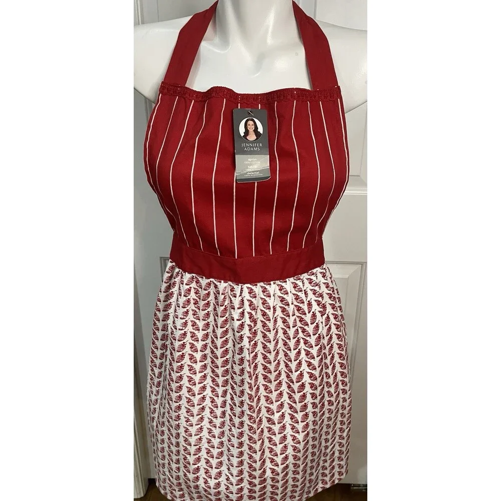 Jennifer Adams Red White Bib Apron Cotton 30